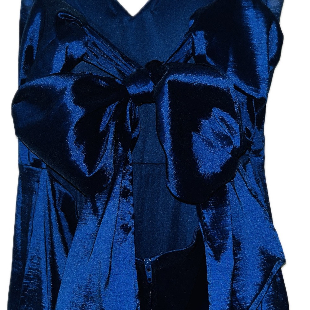 Elegant Navy Blue Satin Dress with Bow